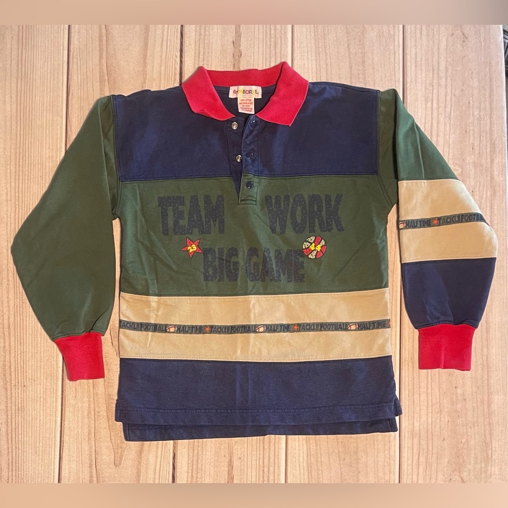 Vintage Gymboree 90s Colorblock Polo XXL Team Work Big Game Football Rainbow Tag